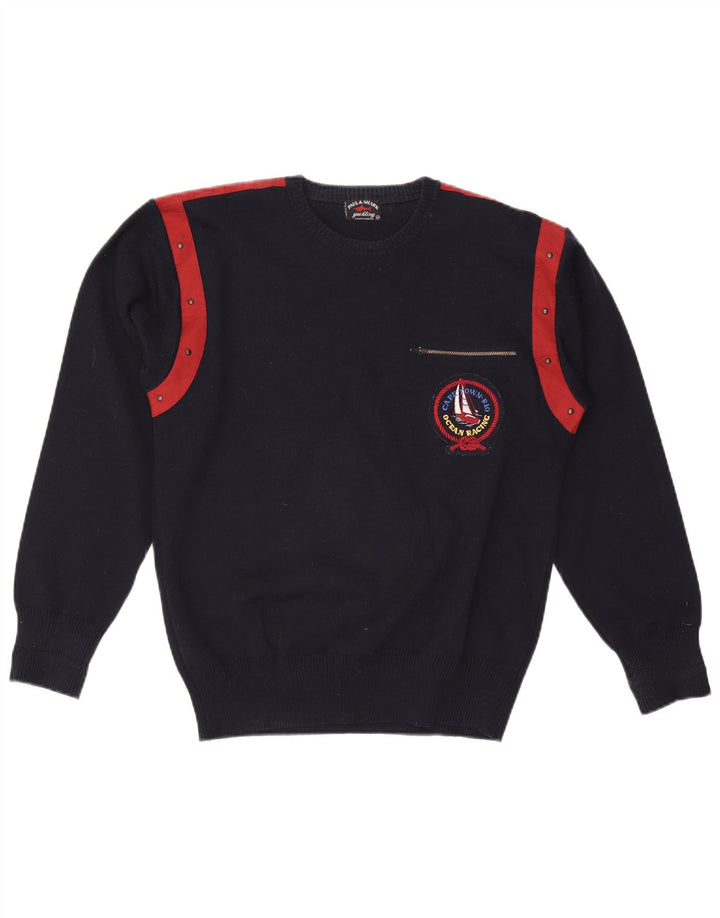 Paul & Shark Herre sweater med rund hals, medium marineblå farveblok