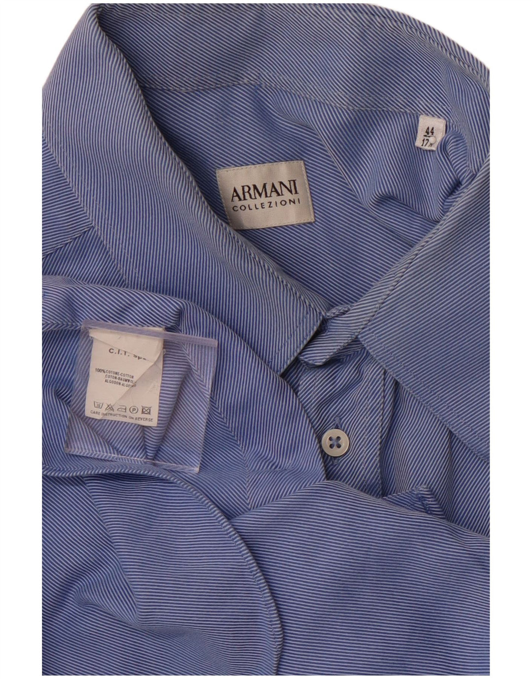 ARMANI COLLEZIONI Herreskjorte str. 44 17 1/2 XL Blå nålestribet bomuld