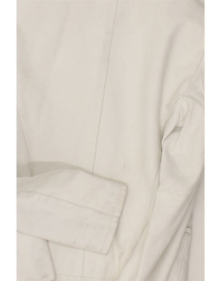 VINTAGE Womens 3 Button Leather Blazer Jacket UK 8 Small White Leather Vintage Vintage and Second-Hand Vintage from Messina Hembry 