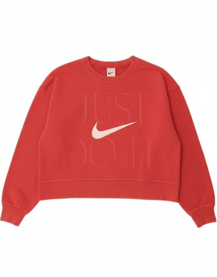 NIKE Womens Dri Fit Oversized Crop Sweatshirt Jumper UK 10 Small Pink