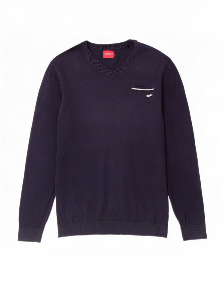 Guess Herre V-hals sweater Medium marineblå bomuld