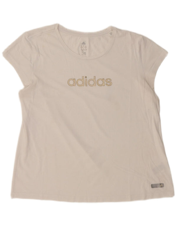 Adidas grafisk T-shirt top til kvinder UK 20/22 XL Hvid bomuld