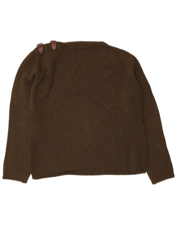 Massimo Dutti Dame Boat Neck Jumper Sweater UK 16 Large Khaki Wool