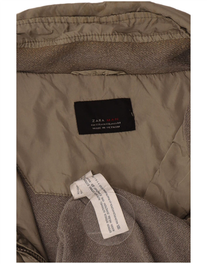 Zara Herre Hooded Windbreaker Jacket UK 44 2XL Grå Nylon