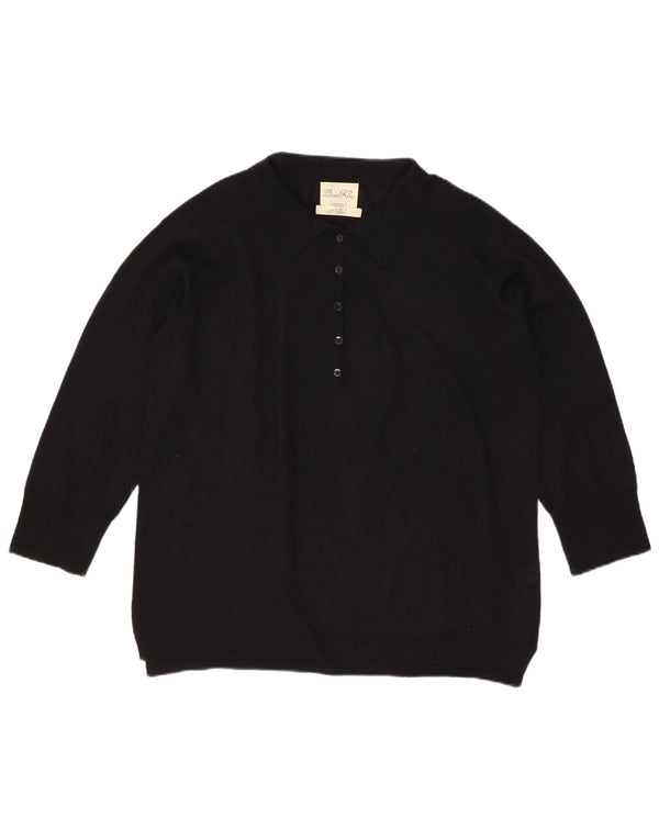 Zara Dame 3/4-ærmet polo-hals sweater UK 14 Medium Sort Uld