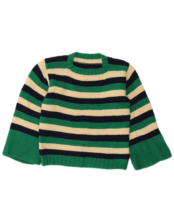 Vintage dame sweater med rund hals DK 10 lille grøn stribet