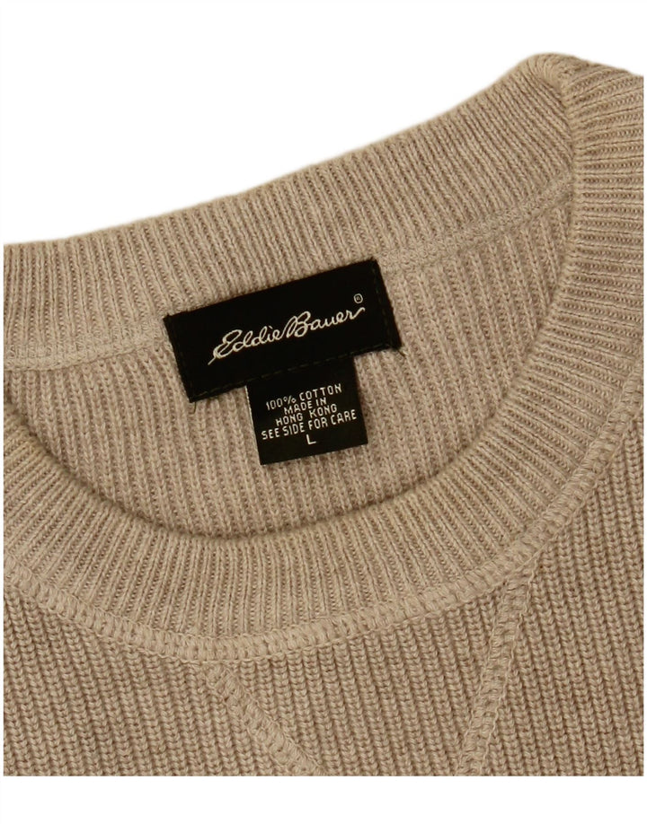 Eddie Bauer Herre Crew Neck Jumper Sweater Stor Beige Bomuld