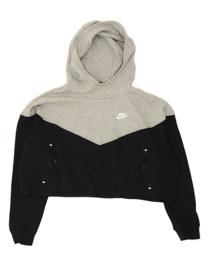 NIKE Womens Oversized Crop Hoodie Jumper UK 14 Medium Black Colourblock Vintage Nike and Second-Hand Nike from Messina Hembry 