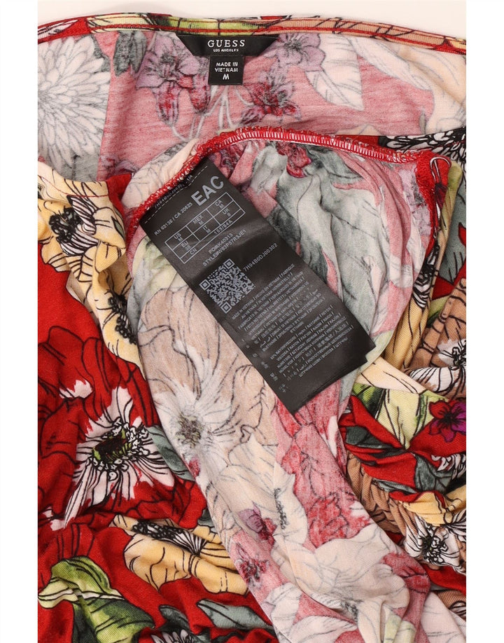 Guess Dame Oversized Langærmet Bluse Top UK 8 Small Red Floral Rayon