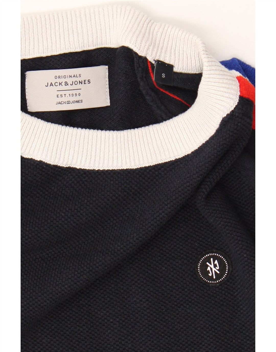 JACK & JONES Mens Crew Neck Jumper Sweater Small Navy Blue Cotton Vintage Jack & Jones and Second-Hand Jack & Jones from Messina Hembry 
