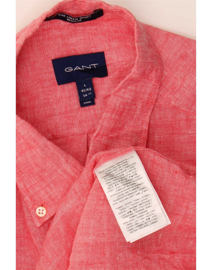 Gant Herre Regular Fit Skjorte Størrelse 41/42 16 1/2 Large Red Linen