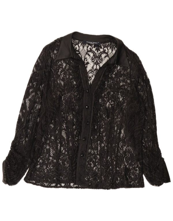 Marina Rinaldi Dame Blondeskjorte Bluse Størrelse 25 Large Black Floral