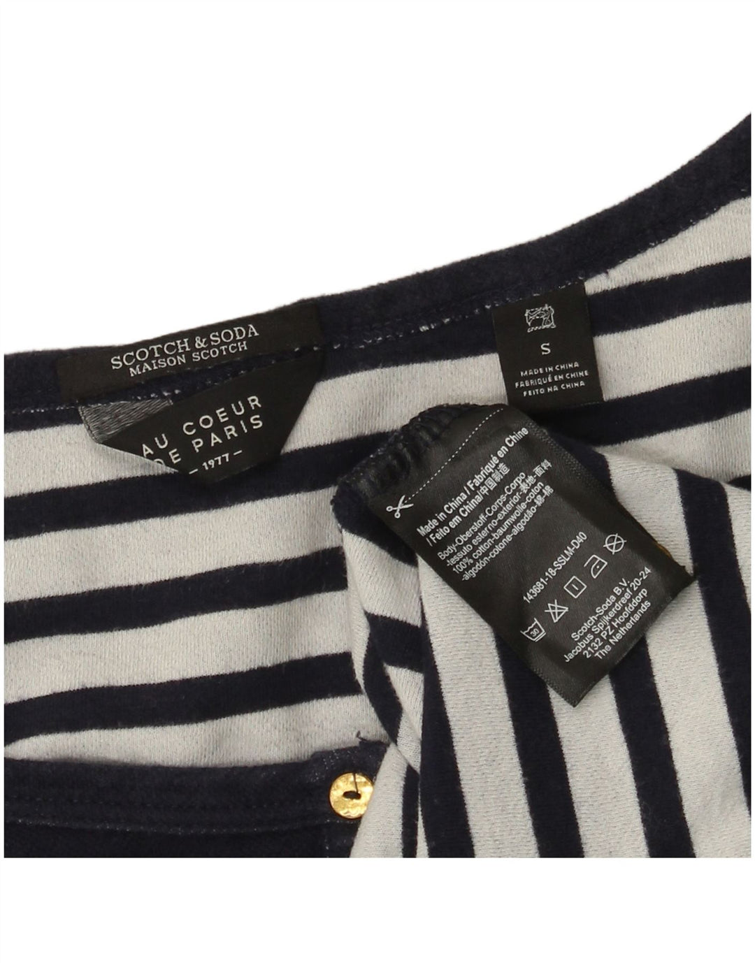 SCOTCH & SODA Dame Top Langærmet UK 10 Small Navy Blue Cotton