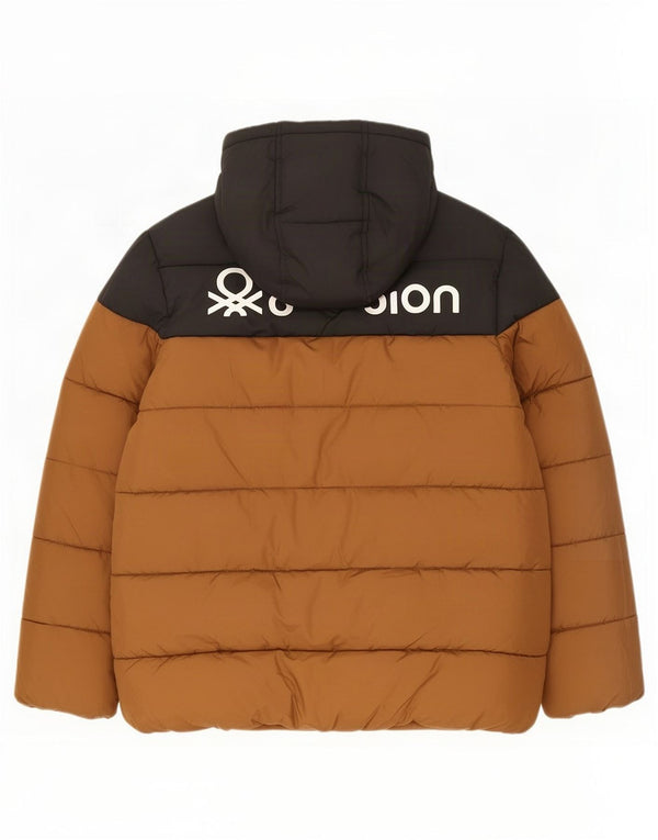Benetton Boys grafisk polstret hættejakke 10-11 år XL Brun Colourblock
