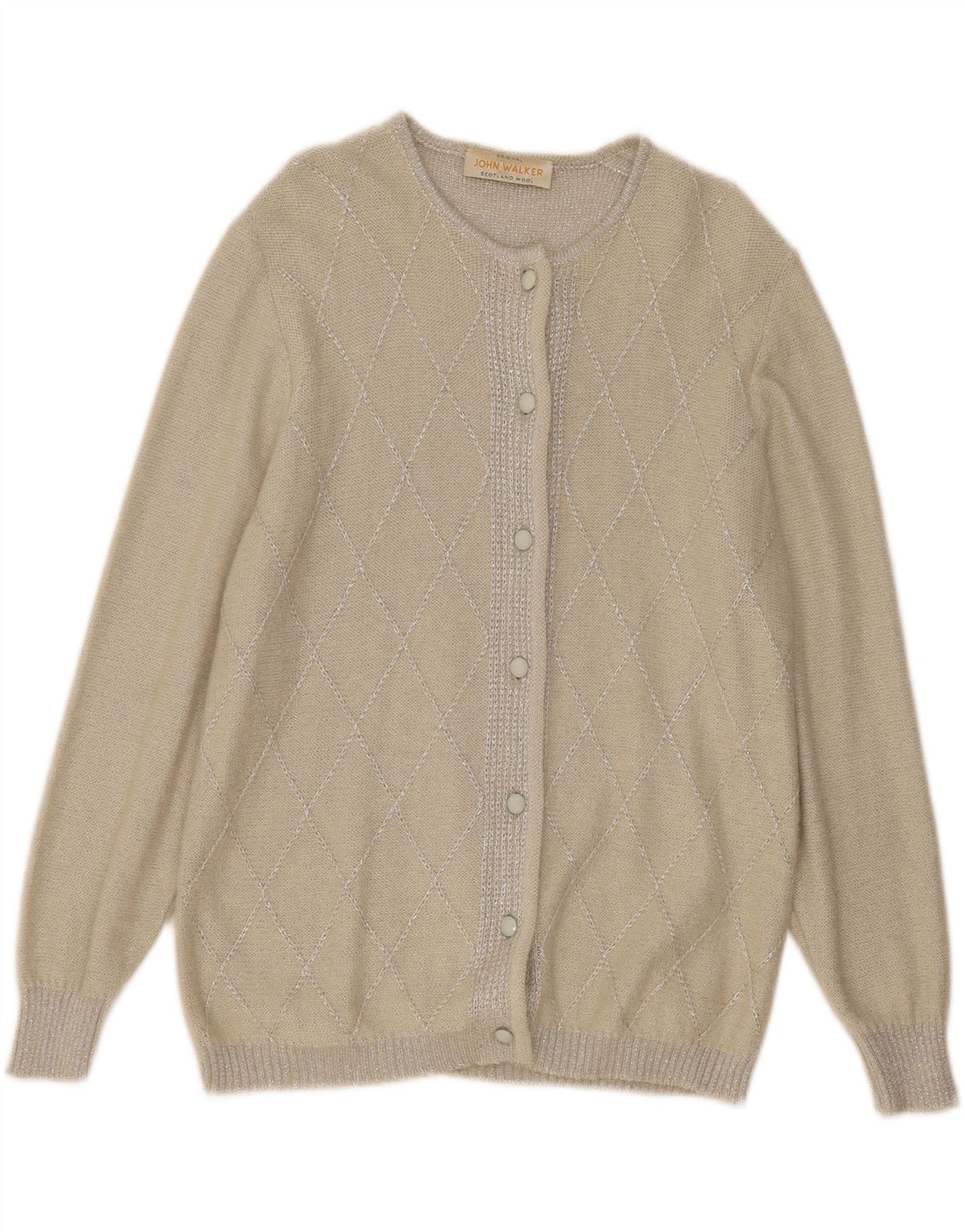 John Walker Dame Cardigan Sweater UK 18 XL Grå Argyle/Diamond Wool