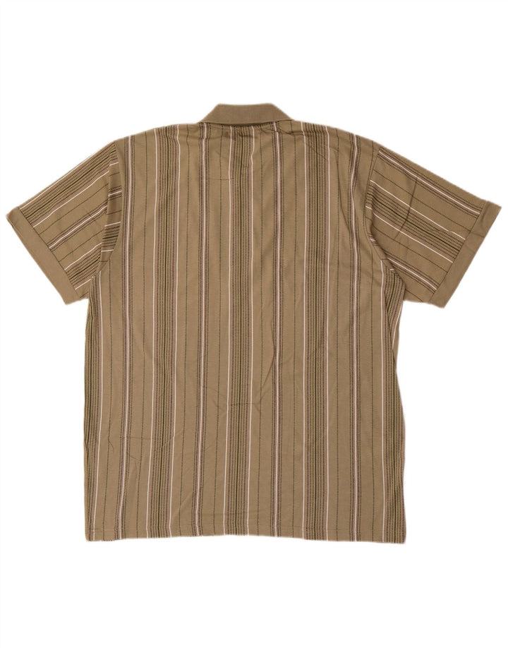 Vintage poloshirt til mænd, medium Khaki stribet bomuld