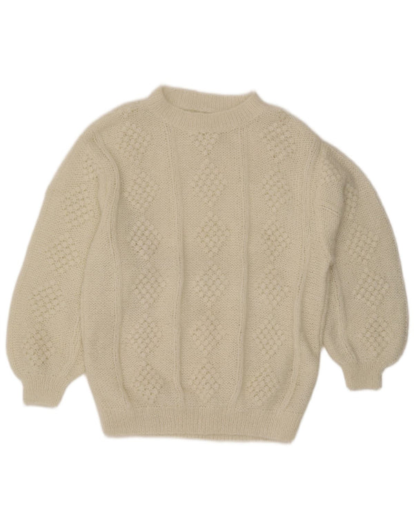 Vintage dame sweater med rund hals DK 20 2XL hvid akryl