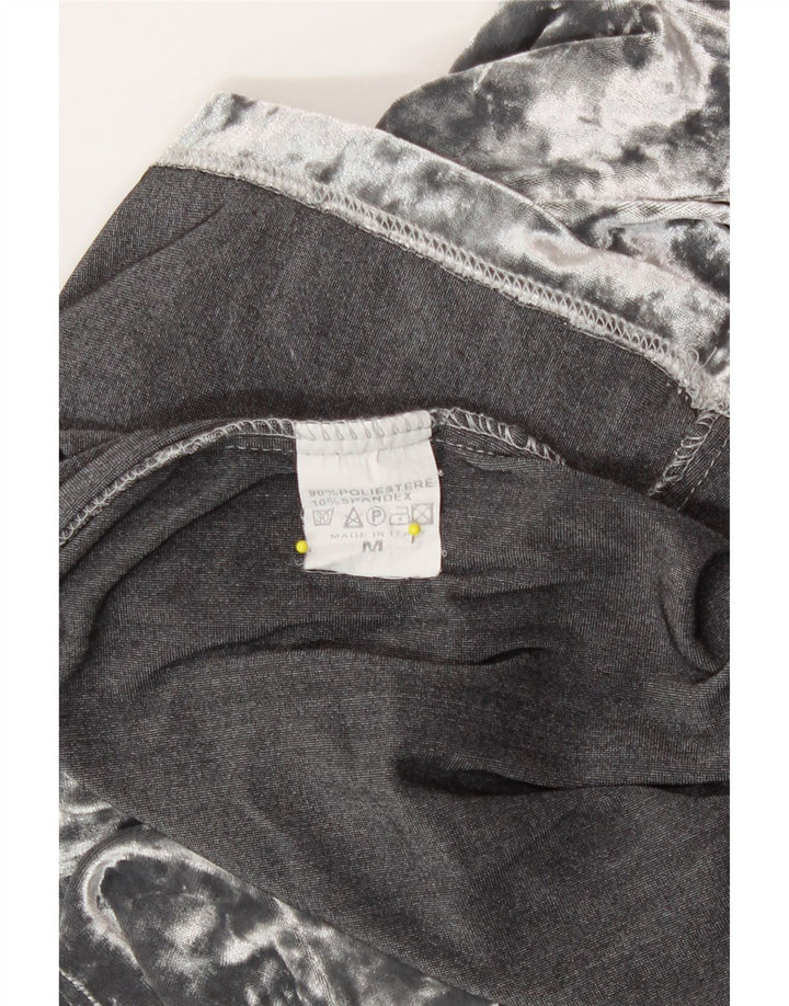 Vintage dame velour T-shirt top UK 12 mellemgrå polyester