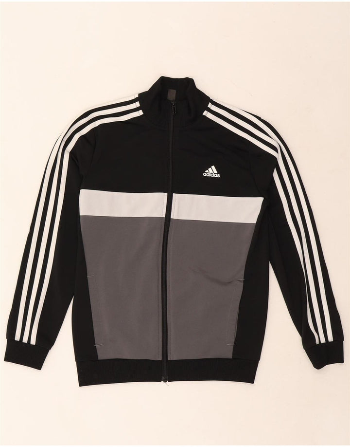 ADIDAS Boys Tracksuit Top Jacket 11-12 Years Black Colourblock Polyester