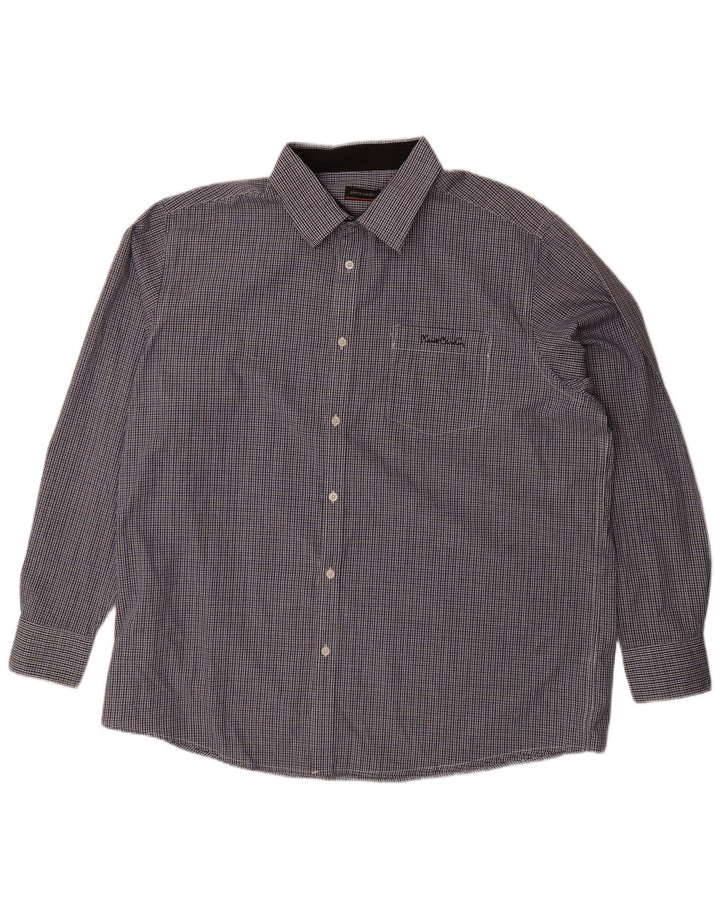 PIERRE CARDIN Herreskjorte 4XL Marineblå Gingham Polyester