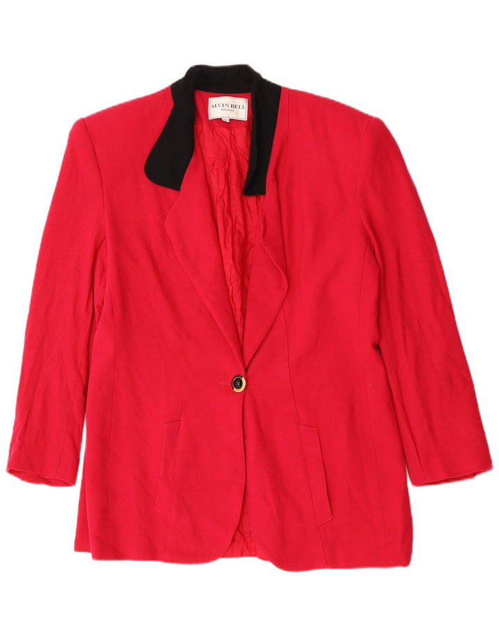Alvin Bell Dame 1 Knap Blazer Jakke UK 16 Stor Rød Colourblock Uld