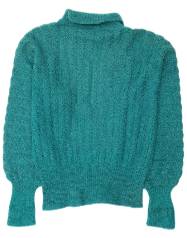 Vintage Dame Roll Neck Jumper Sweater UK 14 Medium Turkis