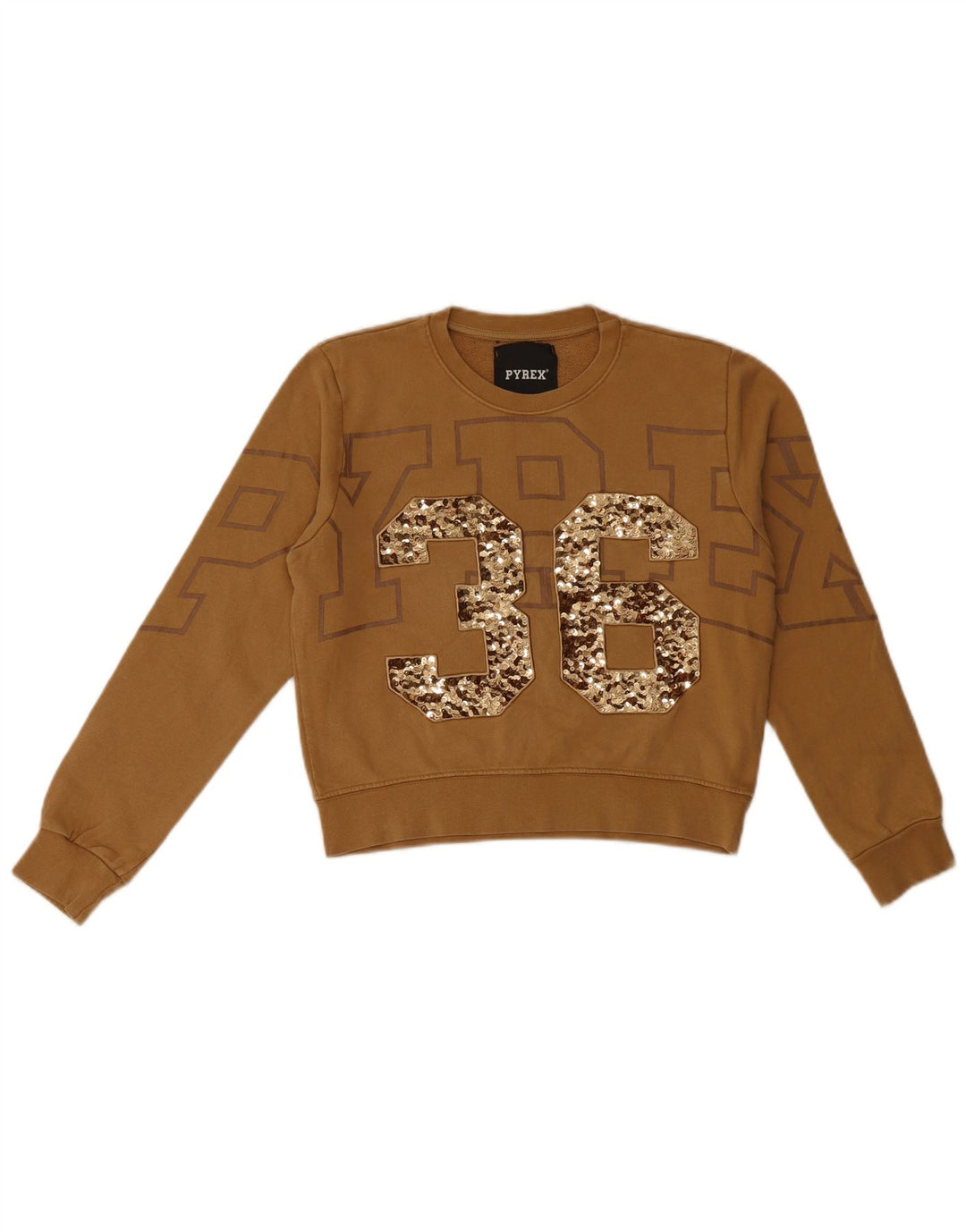 Pyrex grafisk sweatshirt til kvinder UK 6 XS brun bomuld