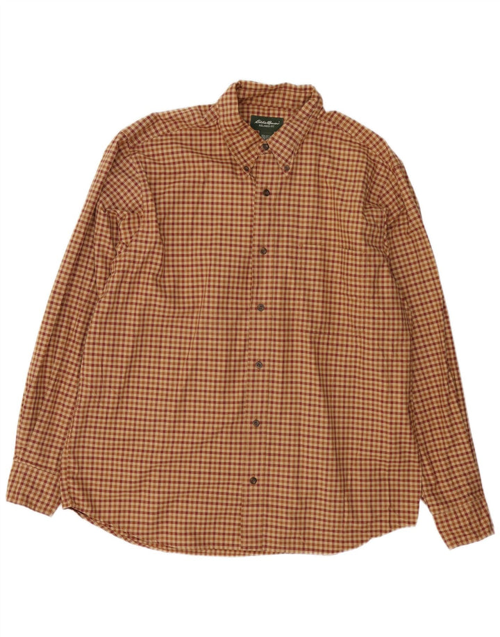 EDDIE BAUER Herre Relaxed Fit Flanellskjorte Stor brun Gingham Bomuld
