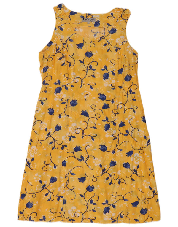 Vintage ærmeløs basiskjole til kvinder EU 40 Medium Yellow Floral