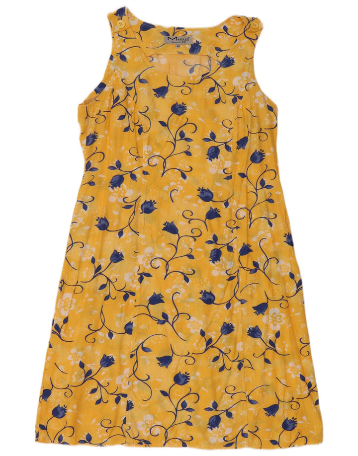 Vintage ærmeløs basiskjole til kvinder EU 40 Medium Yellow Floral