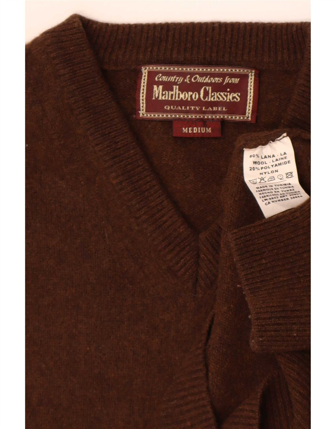 Marlboro Classics Herre V-hals sweater Medium Brun Uld