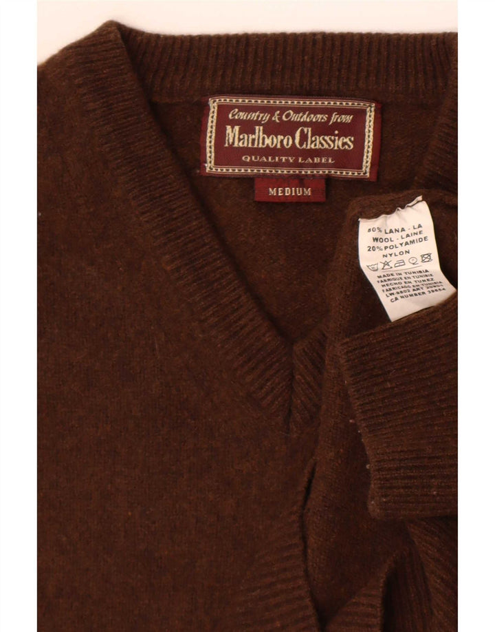 Marlboro Classics Herre V-hals sweater Medium Brun Uld