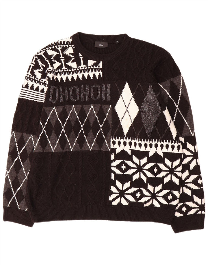C & A herre rund hals sweater 2XL sort patchwork akryl