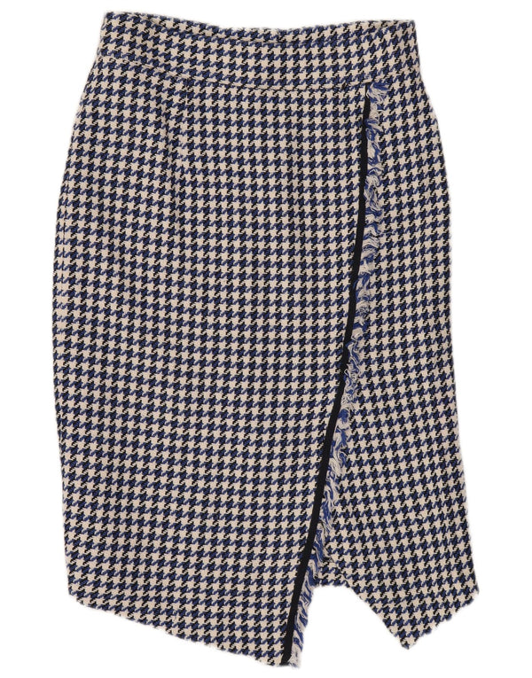 Marks & Spencer Dame Asymmetrisk Nederdel UK 14 Large W28 Blue Houndstooth