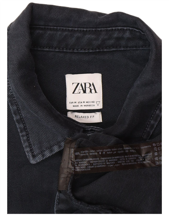 Zara Herre Relaxed Fit Denimskjorte Medium Navyblå Bomuld