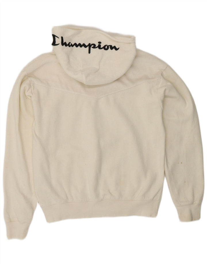CHAMPION Dame grafisk fleecetrøje med hætte UK 14 Medium Off White Bomuld