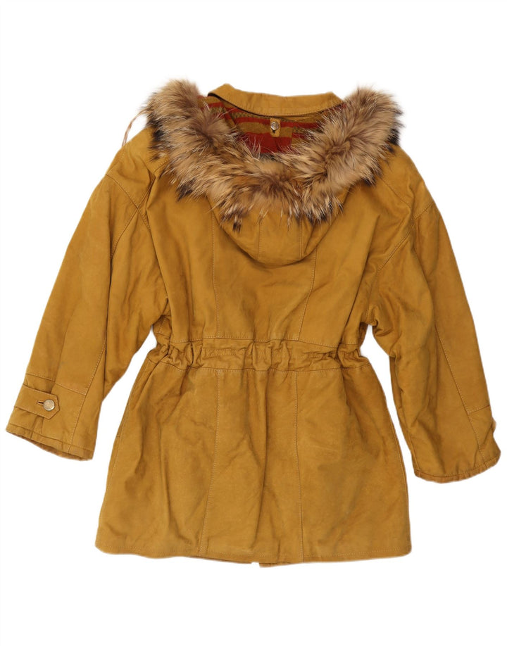 Vintage dame hætte ruskind parkajakke IT 46 stort beige læder