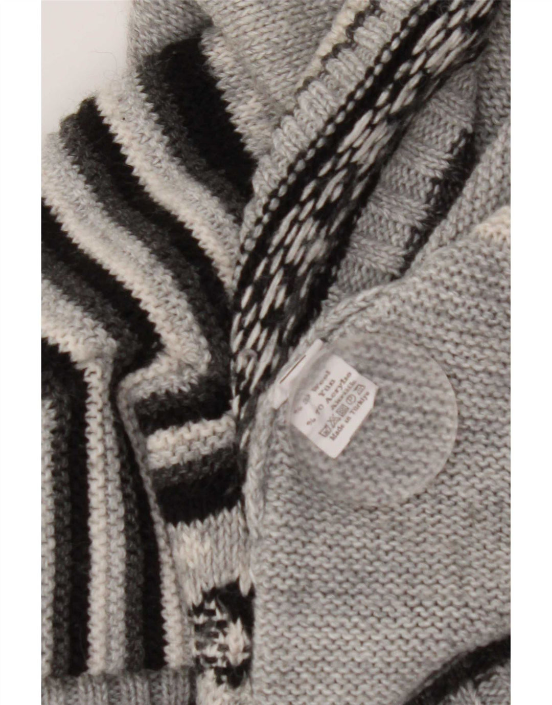 Vintage Dame Roll Neck Jumper Sweater UK 10 Lille grå stribet uld