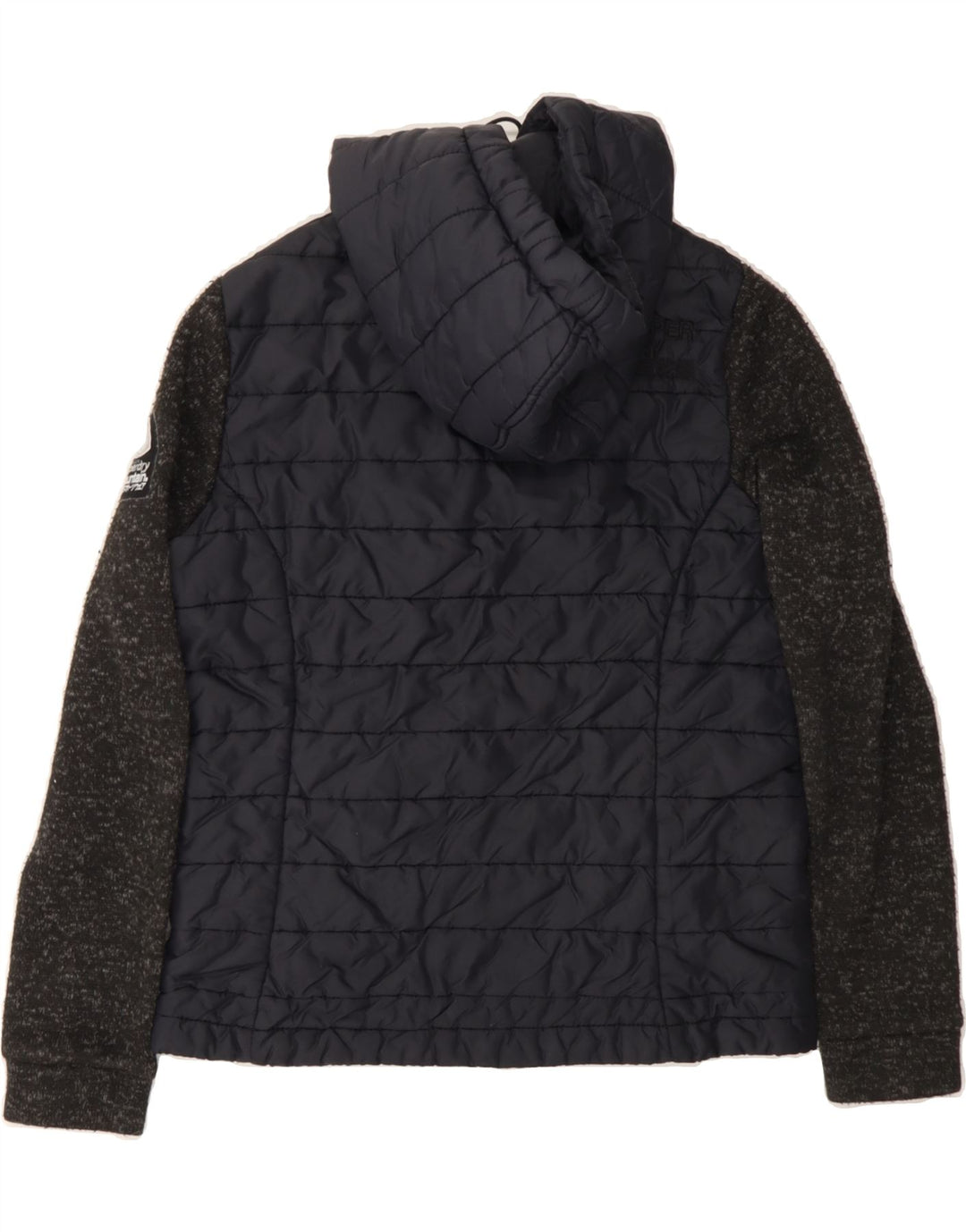 SUPERDRY Womens Hooded Padded Jacket UK 10 Small Navy Blue Colourblock Vintage Superdry and Second-Hand Superdry from Messina Hembry 