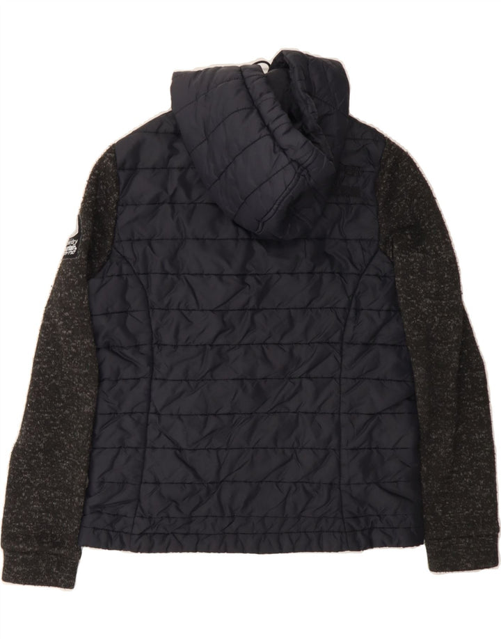 SUPERDRY Womens Hooded Padded Jacket UK 10 Small Navy Blue Colourblock Vintage Superdry and Second-Hand Superdry from Messina Hembry 