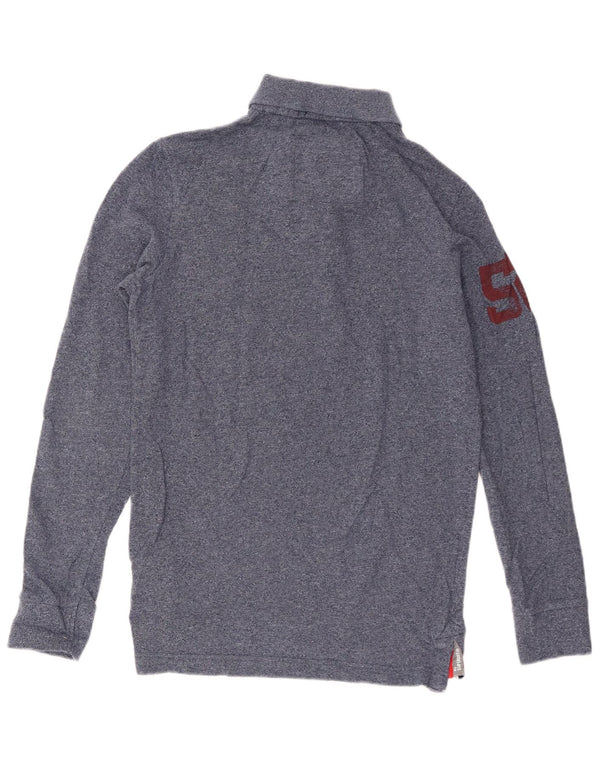 Superdry Grafisk langærmet poloshirt til mænd, lille marineblå flækket bomuld