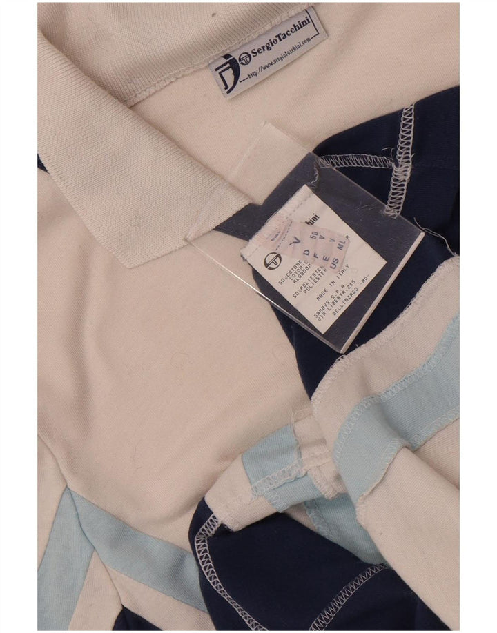 Sergio Tacchini Dame Polo Shirt UK 12 Medium White Colourblock Bomuld
