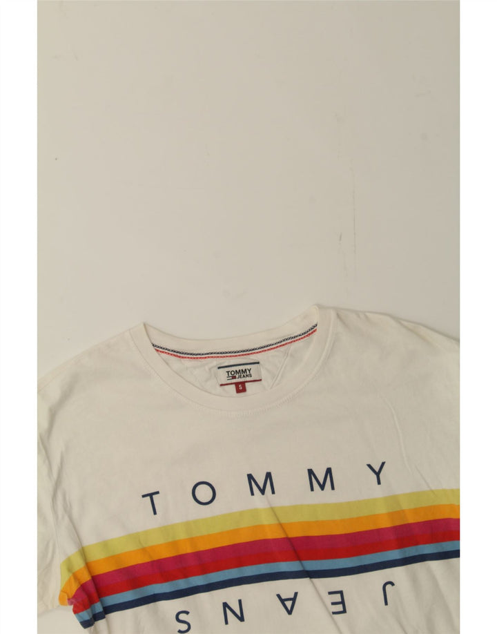 TOMMY HILFIGER Womens Oversized Graphic T-Shirt Top UK 10 Small White Vintage Tommy Hilfiger and Second-Hand Tommy Hilfiger from Messina Hembry 