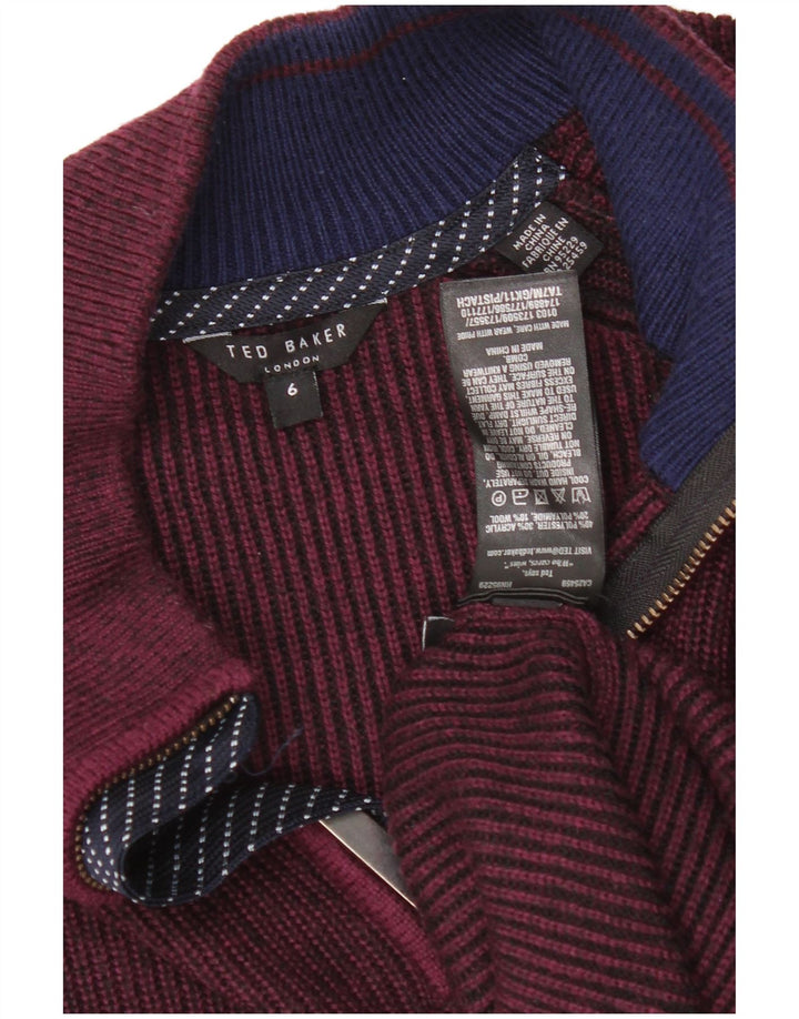 Ted Baker Herre Zip Neck Jumper Sweater Størrelse 6 2XL Burgundy Polyester