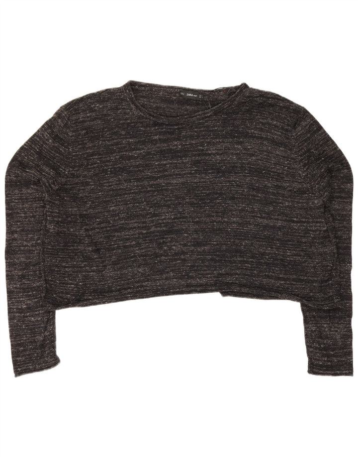 Zara Womens Crop Oversized Top Langærmet UK 14 Medium Grey Flecked