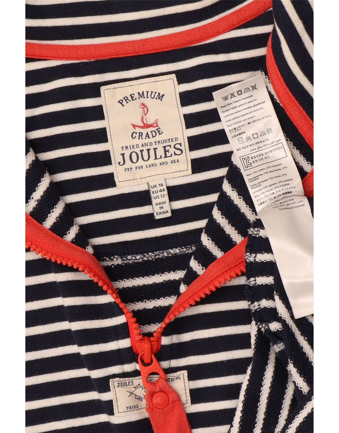 JOULES Dame Oversized Sweatshirt Jumper UK 16 Stor Marineblå Stribet