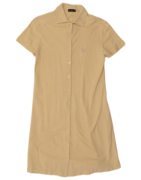 Fred Perry Womens Short Sleeves Shirt Dress UK 12 Medium Beige Cotton