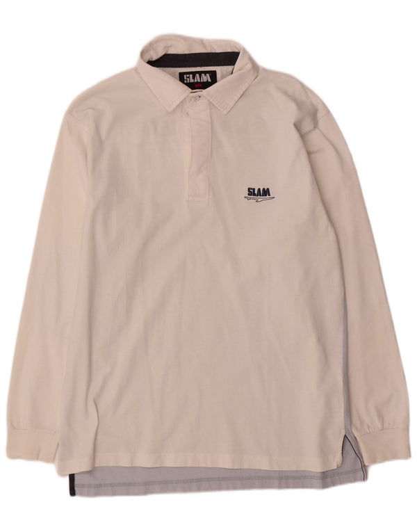 Slam Herre grafisk langærmet poloshirt Medium White Colourblock Bomuld