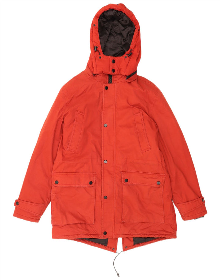 Zara Herre Hooded Parka Jacket UK 38 Medium Rød Bomuld