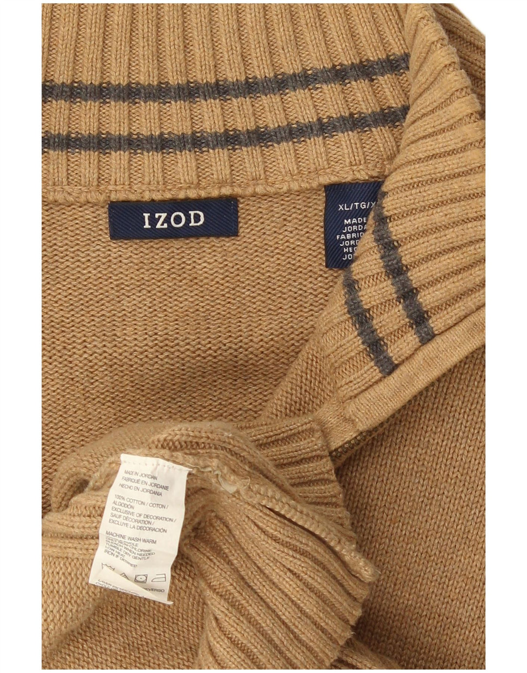 Izod Herre Zip Neck Jumper Sweater XL Beige Bomuld